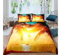 Double Size Duvet Cover Set Palm Tree and Sunset 3D Printed Bedding Set Soft Microfibre Seaside Scenery Quilt Cover 200x200 cm with Zipper Closure with 2 Pillowcases 50x75 cm a658