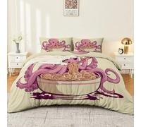Double size Duvet Cover Set Printed - Soft Brushed Microfiber Duvet with Pillow Case,Animals Octopus Cartoon Ramen Cute Bedding Quilt Cover Set,Beige Decorative Bedroom Decor