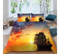 Double Size Duvet Cover Set Sailboat and Sunset 3D Printed Bedding Set Soft Microfibre Natural Scenery Quilt Cover 200x200 cm with Zipper Closure with 2 Pillowcases 50x75 cm a1288