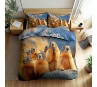 Double Size Duvet Cover Set, Surrealism Animals Marmot Soft Breathable Bedding Set 200 × 200 cm with 2 Pillowcases, Orange Easy Care Bedding Sets