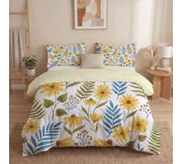 Double Size Duvet Cover Sets - Fresh Pastoral Style Bedding Set with Pillowcases, Ultrasoft Microfiber Luxury Non Iron Quilt Cover with Zipper Closure, Daisy Branches And Leaves Yellow 200x200cm