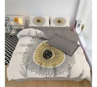 Double Size Duvet Cover Sets - Premium Microfiber Reversible Vintage-Style Celestial Bodies Sun Circumference Moon Duvet Cover Set 3 PCs | Ultrasoft Quilt Covers Bedding Sets with Zipper Closure