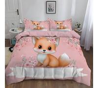 Double Size Duvet Cover Sets, Soft Cartoon Cute Animal Fox Printed Bedding Set Brushed, 200 x 200 cm Microfiber Pink Duvet Covers, Easy care and hypoallergenic
