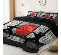 Double Size Duvet Cover Sets Sports Karate Red Sun Printed Luxury Bedding Set 100% Polyester Breathable Soft Stylish Comforter Reversible Bedding with Pillowcases, Black 200 × 200 cm