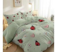 Double Size Duvet Cover with Simple Insect Daisy Printing, Light Green Reversible Brushed Microfiber Bedding Set Ultra Soft Easy Care & Washable for Boys Girls Children Bedroom Hotel Decor