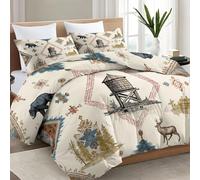 Double Size Duvet Set, Reversible Coverless Simple Geometric Rhombus Duvet, All Season Down Alternative Comforter, West Traditional Inhabitants Animals Deer Machine Bedding Quilt 140 x 200 cm