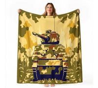 Double Size Fleece Blanket Throw 150 x 200cm - Traditional Military Tank Camouflage Soft Warm Sofa Blanket for Bed Couch, Army Green Autumn and Winter Sherpa Blankets for Living Room Bedroom