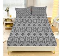 Double Size Gray Retro Geometry3-Piece Bed Sheet Set - Ultra-Soft Microfiber Fitted Sheet, Deep Pocket 30cm, Wrinkle & Fade Resistant - Fits Double Bed (200x200cm) L1050
