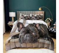 Double Size Hypoallergenic Duvet Cover Set, Black French Bulldog Pattern Bedding Set, Soft With Zipper Quilt Cover and Pillowcase for Adults Kids Bedroom