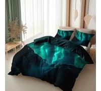 Double Size Majestic Arctic Aurora Landscape Duvet Cover Sets with Pillowcases, Brushed Microfiber Dark Green Quilt Cover, Ultrasoft Hypoallergenic Reversible Non Iron Bedding Set With Zipper Closure