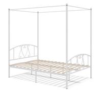 Double Size Metal Canopy Bed Frame 4-Poster Contemporary Platform Wood Slat
