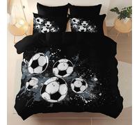 Double Size Microfiber Duvet Cover Double with 2 Pillowcases Graffiti Football Flat soft Hypoallergenic Duvet Cover - With Zipper Closure Comfy Breathable Black Bedding Sets