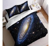 Double Size Polyester Bedding Set 200 x 200 cm night view Duvet Cover with Spiral galaxies Print, 3 Pcs Quilt Cover with Pillowcases