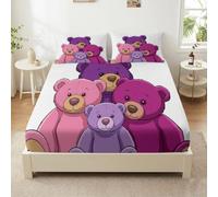 Double Size Ultra-Soft Fitted Sheet, Dreamy Watercolor Soft Brushed Microfiber Bedding Set, Wrinkle Free Hand-Drawn Teddy Bear Bed Sheets 135 x 200 cm - 30 cm Deep Pocket