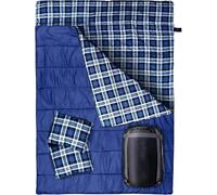 Double Sleeping Bag King Size Adult Two Person Camping Sleeping Bag Suitable for 4 Seasons Complete with Pillow & Internal Pocket for Hiking Indoor or Outdoor Adventures Flannel Black Check