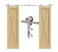 Double Sliding Door Hardware Kit 212cm Stainless Steel Black Roller System for 2 Interior Doors 53cm Wide Durable I-Shape Design Easy Installation