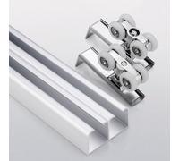 Double Sliding Door Hardware Kit, Aluminum Alloy with Rollers for Closet/Barn/Folding/Armoires, 1-6.6m (Champagne, 1.0m/3.3ft) - Easy Installation, Durable and Stylish.