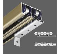Double Sliding Door Track Hardware, Bypass Door Hardware Kit for 3/4" - 1" Door, Pocket Closet Door Track Kit with Floor Guide & Rolles, Top Mount(Champagne,35in(89cm))