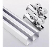 Double Sliding Door Track Hardware, Bypass Door Hardware Kit for 3/4" - 1" Door, Pocket Closet Door Track Kit with Floor Guide & Rolles, Top Mount(Silver,79in(201cm))