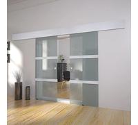 Double Sliding Glass Door Kit, Translucent Privacy Panels, Aluminum Frame, Quiet Glide Track, 205 x 75 cm, Modern Interior Exterior Home Space Solution