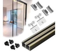 Double Sliding s Door Rail Kit with Floor Guide & Stoppers for Interior Cabi (Champagne 100 cm) - Modern Design Easy Installat Perfect for Home Decor