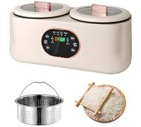 Double Slow Cooker, 1.8L+1.8l Rice Cooker with Double Pots, 1 Steel Cage, 6 Functions, Non-stick Liner, Timer and Keep Warm Function, for Cooking Porridge and Heating Rice