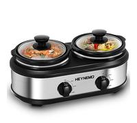 Double Slow Cooker, Buffet Servers and Warmers, Dual 2 Pot Slow Cooker Food Warmer, Adjustable Temp Dishwasher Safe Removable Ceramic Pot Glass Lid, 2 x 1.25 QT Portable Small Crock Cooker