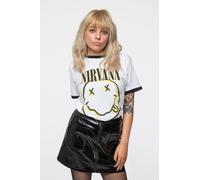 Nirvana Ringer T Shirt Double Smile Band Logo Official Unisex White XL