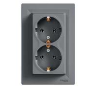 Double Socket Asphora Schuko Steel with Frame EPH9900162