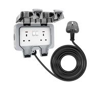 Double Socket Box, Double Outdoor Socket with 13Amp 2 Gang Outside Plug Socket, IP66 Waterproof Dual Socket with LED, Wall Electrical Outlet Cover Box for Garage, Garden, Yard (3M Cable)