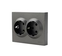 Double Socket Earth Installation Anthracite Grey - 250V 16A Flat Design Square ABS Shockproof Home & Office