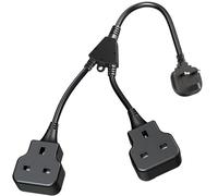 Double Socket Extension Lead, 2 Gang Short Extension Lead with Plug UK, Heavy Duty Y Splitter Power Cable Plug Extender 13A Outdoor Socket for Home Kitchen Office Outside Garden, Black 1M (0.7+0.3m)