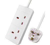 Double Socket Extension Lead 2 Meter 2 Way Mains Power 3 Pin Fused UK Plug Strip 13A 2 Gang Extension Lead 2m Cable White Suitable For Outdoor Home