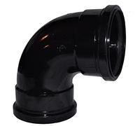 Double Socket Pushfit Soil Pipe 90 Degree Bend - Black