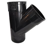 Double Socket Solvent Soil Pipe 45 Degree Tee - Black - Pack of 2
