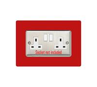 Double Socket Surround, Square Acrylic Back Panel Finger Plate, Decorative Frame for Neat and Tidy Finish, Font Colour:red