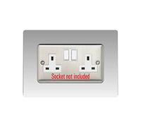 Double Socket Surround, Square Acrylic Back Panel Finger Plate, Decorative Frame for Neat and Tidy Finish, Font Colour:Clear