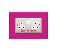 Double Socket Surround, Square Acrylic Back Panel Finger Plate, Decorative Frame for Neat and Tidy Finish, Font Colour:Pink