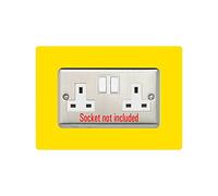 Double Socket Surround, Square Acrylic Back Panel Finger Plate, Decorative Frame for Neat and Tidy Finish, Font Colour:Yellow
