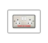 Double Socket Surround, Square Acrylic Back Panel Finger Plate, Decorative Frame for Neat and Tidy Finish, Font Colour:White
