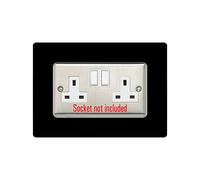 Double Socket Surround, Square Acrylic Back Panel Finger Plate, Decorative Frame for Neat and Tidy Finish, Font Colour:Black