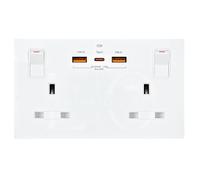 Double Socket with USB | Type-C + USB-A | 35W Super-Fast Charge | White Screwless Wall Outlet 13A