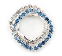 Double Square Clear/Light Blue Crystal Scarf Pin In Silver Plating - 35mm Width
