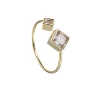 Double Square Rhinestones Statement Ring for Women Men Stainless Steel Geometric Crystal Finger Rings Stackable Simple Adjustable Open Wrap Bands Comfort Fit Fashion Wedding Promise Engagement Jewelry