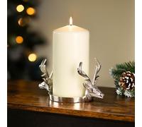 Double Stag Head Silver Candle Holder