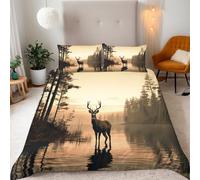 Double Stag Standing Still In Water Bedding Set Ultra-Soft Microfiber Duvet Cover Set 3Pcs - 200x200cm + 2 Pillowcases 50x75cm- Animal 3D Printed Design with Zip Closure & Corner Ties