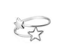 Double Star Wrap Open Ring for Women Teen Girls S925 Sterling Silver Dainty Adjustable Statement Engagement Thin Tiny Finger Rings Jewelry Gifts for BFF Daughter Birthday