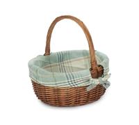 Cotton Lined Wicker Double Steamed Oval Shopping Basket Red Hamper Cream One Size