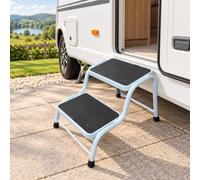 Double Step Caravan Stool Steel Non Slip Mat Door Ladder Van Motorhome Camper