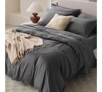 Double Stitch Cotton Tencel Duvet Cover - Queen Size Comforter Cover, Luxury & Soft Eucalyptus Lyocell Bedding Set for Hot Sleepers, Cooling, Smooth & Breathable, Button Closure, Ash Black, 90"x90"